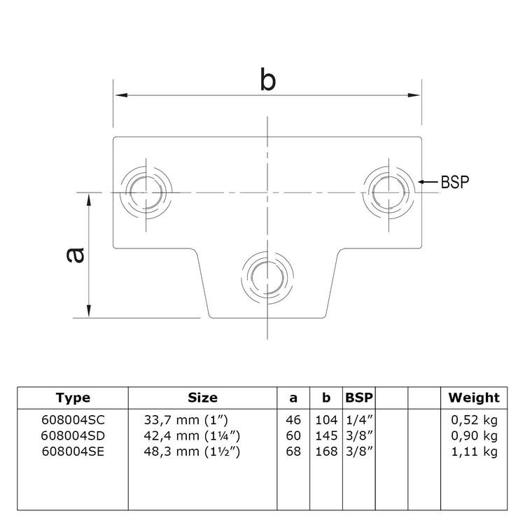 Doos Lang T-stuk - variabele hoek 0°-11°-E / 48,3 mm (10 stuks)